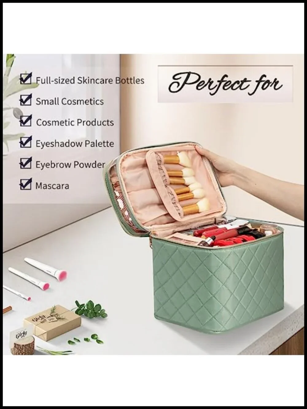 Large Double Layer Makeup Bag with Multiple Compartments - Water Resistant